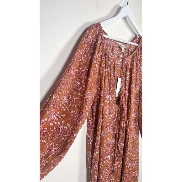 THE GREAT Medium Shoreline Coverup Floral Tan Tie-Waist Cottagecore MIDI Dress - Picture 8 of 16